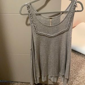 FREE PEOPLE grey tank. Braided neckline. MEDIUM